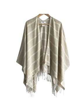 Zighilli Coastal Fringe Wrap Women’s O/S Beige White Striped Shawl Boho Beachy